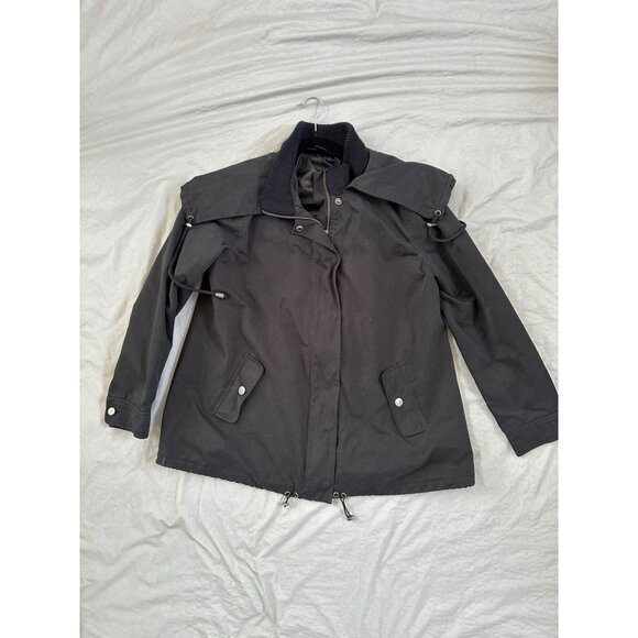 Style‎ & Co Womens Black Coat Small raincoat button zipper hooded Cotton pockets - Picture 1 of 7